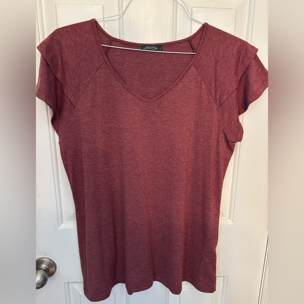 Red Fitted Short Sleeve Tunic Top